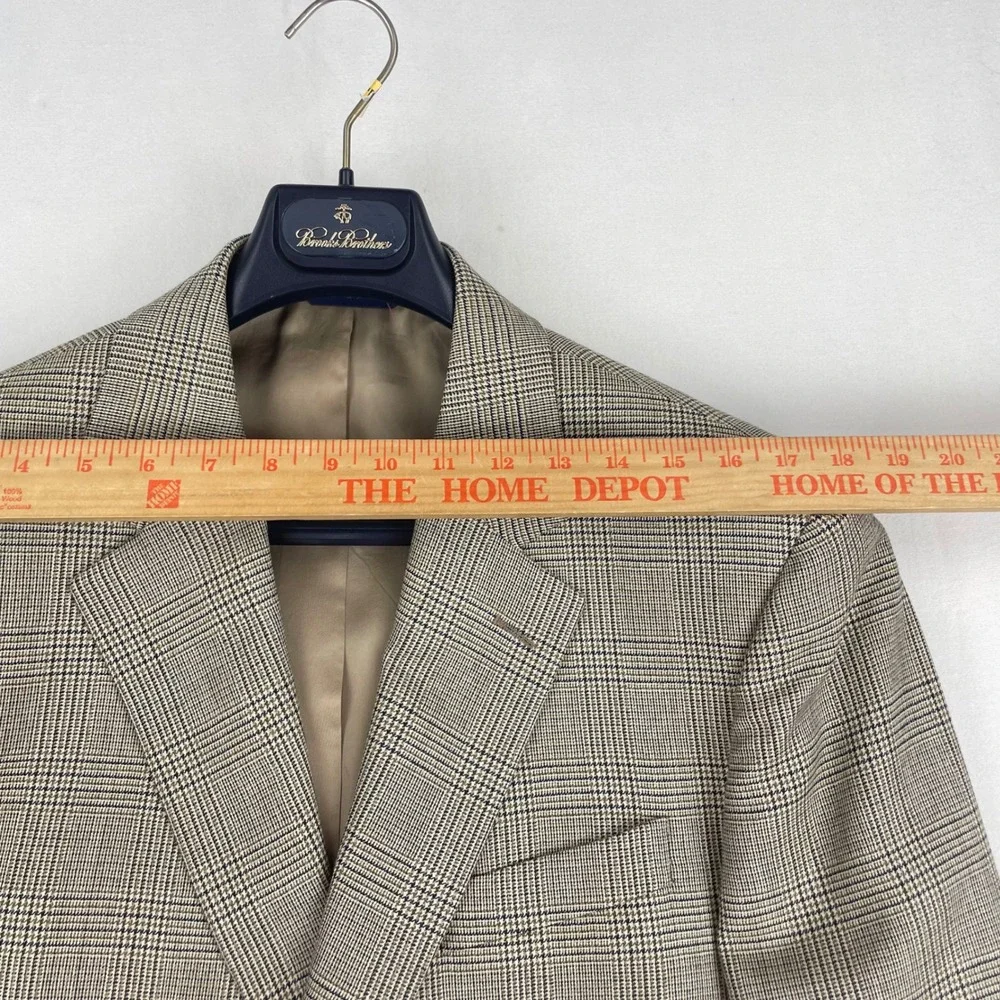 Brooks Brothers 1818 Madison Saxon Wool Glen Plaid Blazer Tan Brown 40L 32184026